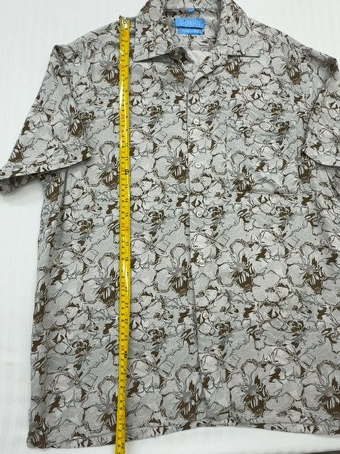 D'Urban Men's Beige Floral Short Sleeve Button-Down Shirt L