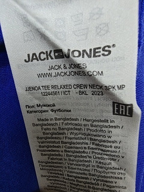 Jack & Jones Men Blue Organic Cotton Crew Neck T-Shirt Size S BNWT