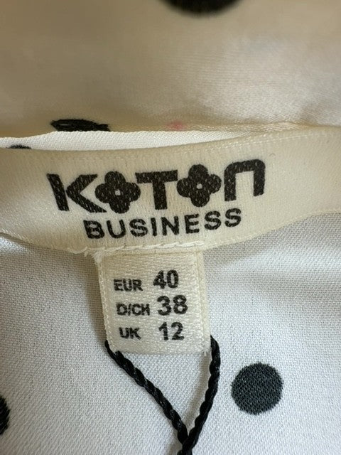 Koton White Polka Dot Long Sleeve Button-Down Blouse Women Business L