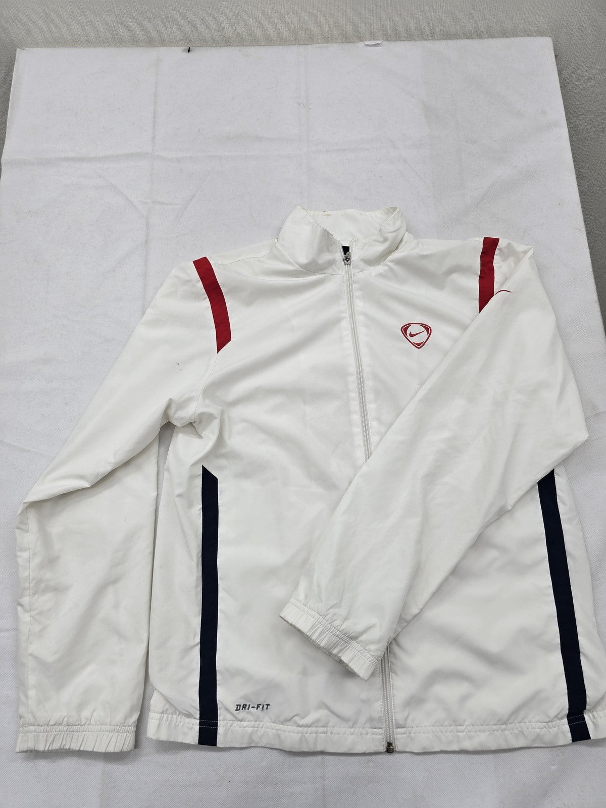 Nike Dri-FIT White Slim Fit Track Jacket Men's L Zipper Stand Collar