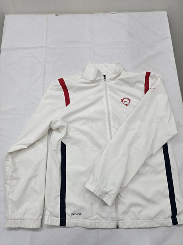 Nike Dri-FIT White Slim Fit Track Jacket Men's L Zipper Stand Collar