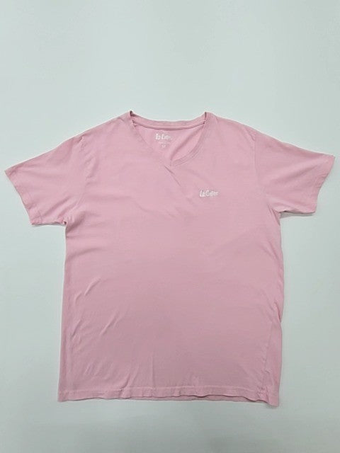 Le Couper Men Pink V-Neck Logo T-Shirt Size M Regular 100% Cotton