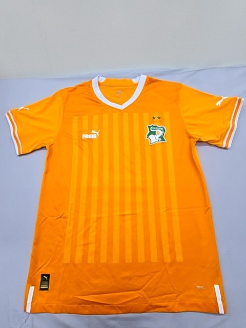 Puma Men's Orange Striped Soccer Jersey V-Neck L Drycell