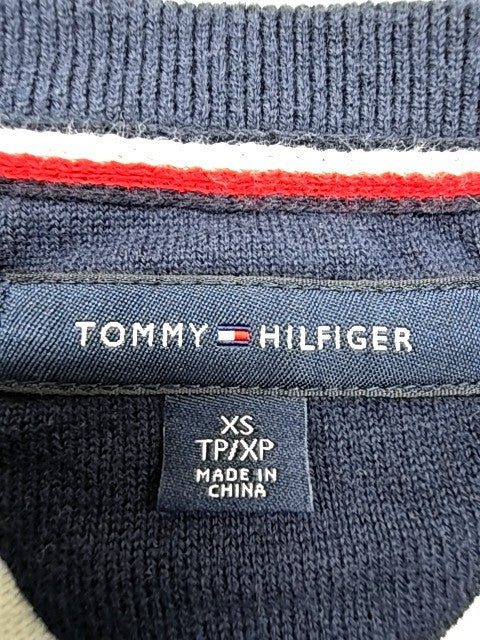 Tommy Hilfiger Unisex Navy Blue White Striped Cotton Crew Sweater XSP