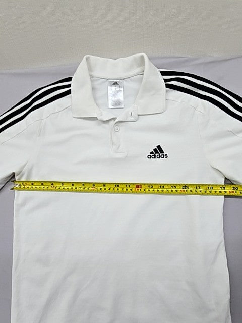 Adidas Men's White Striped Polo Shirt M Cotton Short Sleeve Casual