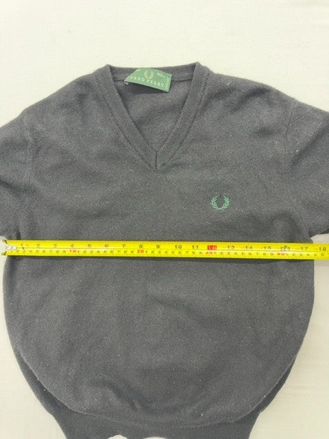 Fred Perry Grey V-Neck Wool Blend Sweater Size 46 Men Laurel Logo Italy
