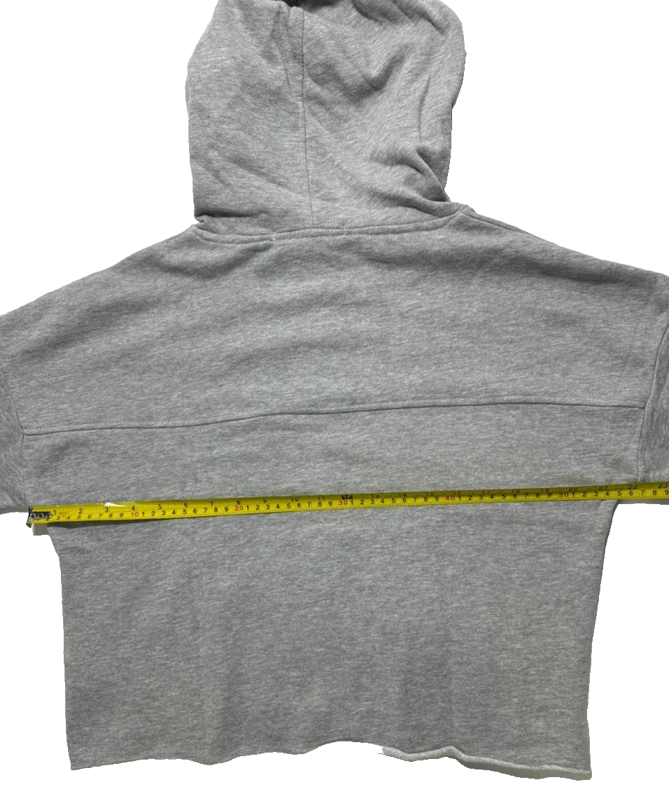 Guess Women's Grey Cropped Hoodie Size S Logo Front, Striped Sleeves