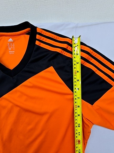 Adidas Men's Orange Striped Soccer Jersey M Climacool V-Neck Short Sleeve