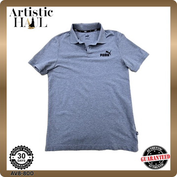 PUMA Men's Gray Short Sleeve Polo Shirt S Regular Button Solid