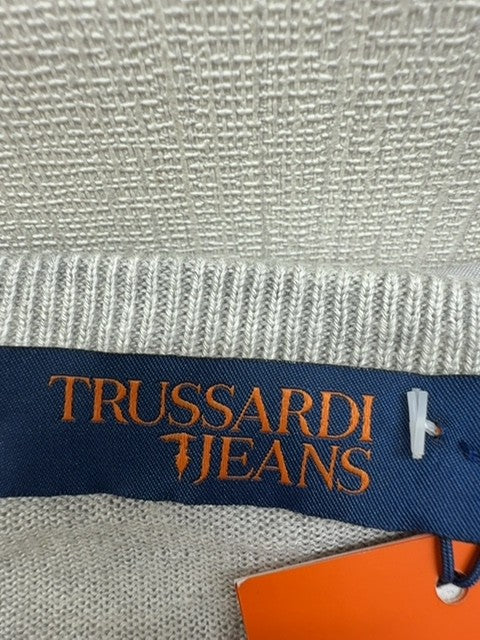 Trussardi Jeans Unisex XXL Gray Viscose Knit Crew Neck Sweater Italy