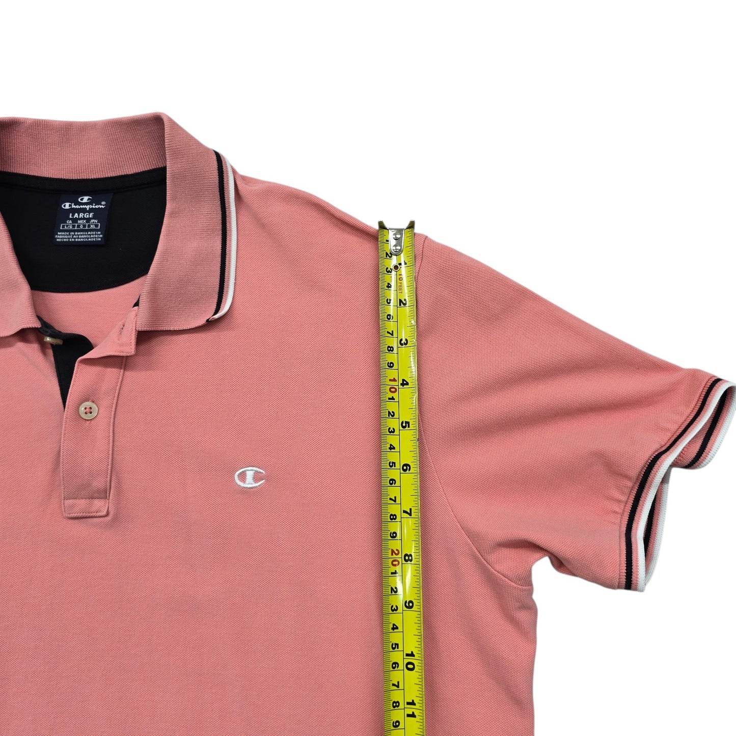 Champion Men's L Rose Mauve Cotton Polo Short Sleeve Striped Collar