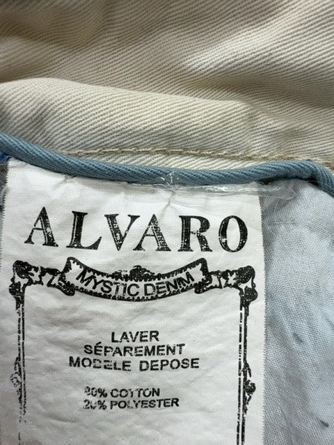 ALVARO 1989 Men's Blue Denim Cargo Shorts Size 40 Distressed Zipper Pocket