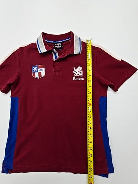 UmbrO Boys Maroon Colorblock Polo Shirt Size S Embroidered Logo Button Up