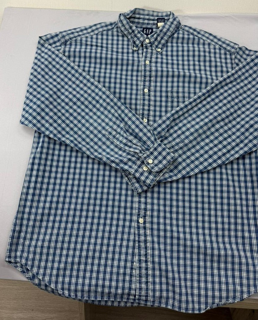 Gap Men's Blue White Plaid Oxford Button-Down Shirt XL Cotton