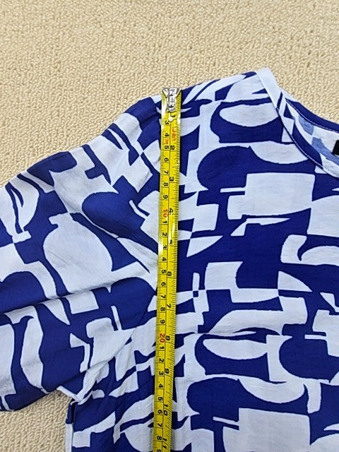 Bebe Navy Abstract Print Maxi Dress L Long Bishop Sleeves