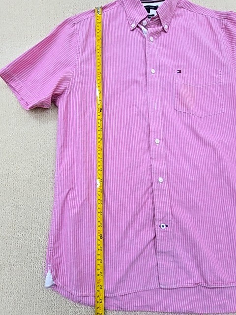 Tommy Hilfiger Men's Pink Stripe Short Sleeve Shirt Size M