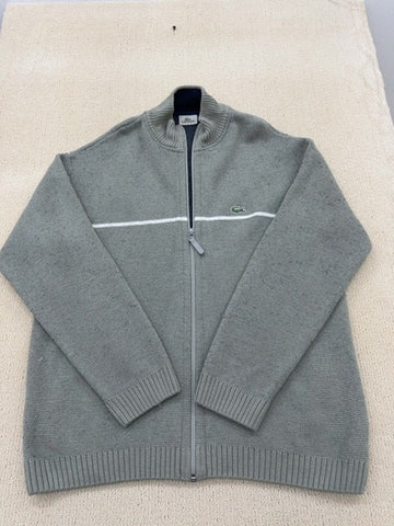 Lacoste Sport Men's Zip-Up Knit Cardigan Sz 6 Grey Piping