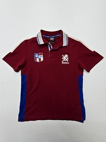 UmbrO Boys Maroon Colorblock Polo Shirt Size S Embroidered Logo Button Up