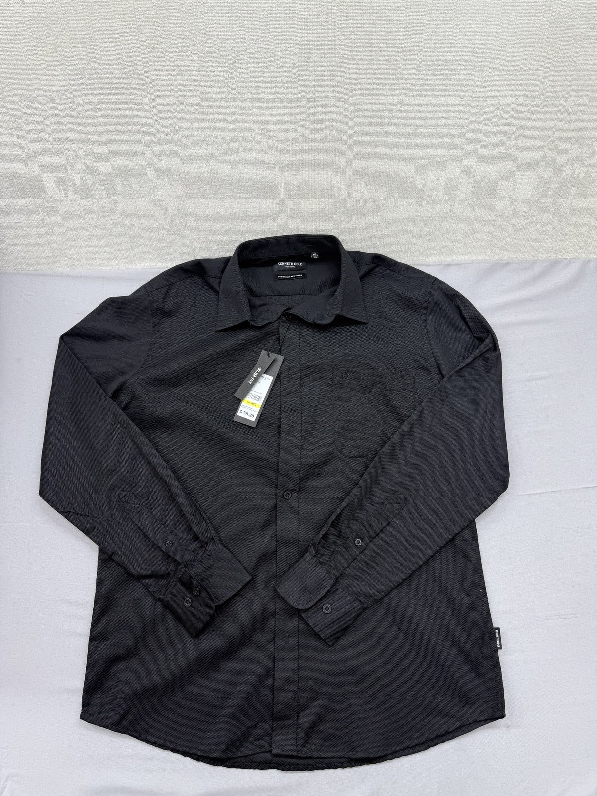 Kenneth Cole Men's Black Solid Dress Shirt XL Cotton Blend Button