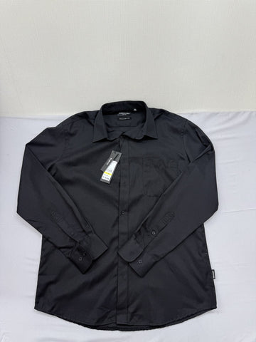 Kenneth Cole Men's Black Solid Dress Shirt XL Cotton Blend Button