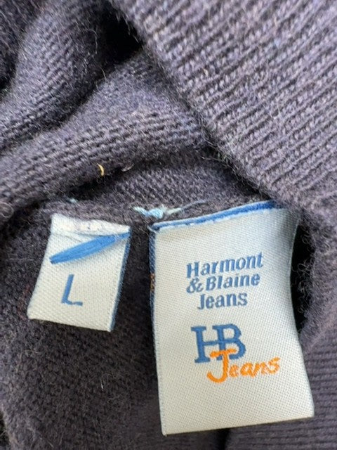 Harmont & Blaine Men's Navy V-Neck Sweater L Orange Trim Long Sleeve