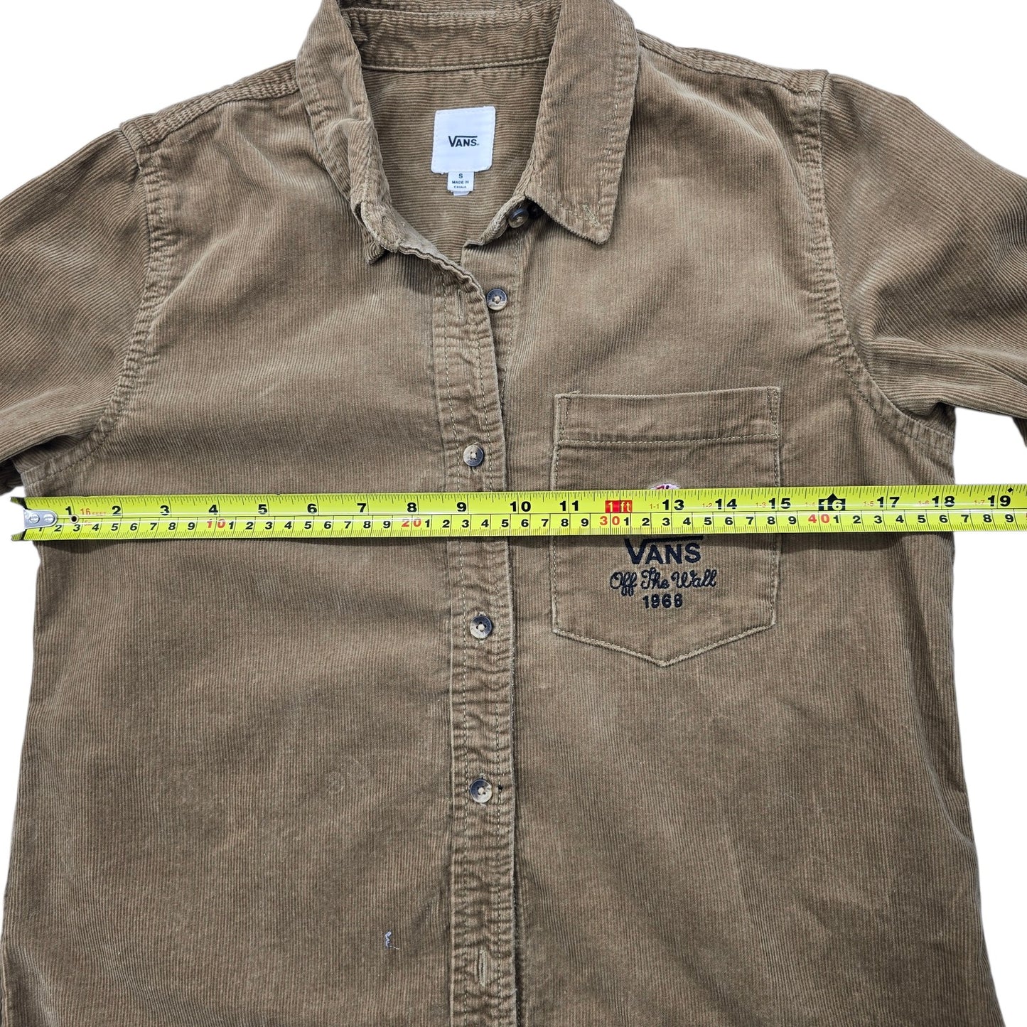 Vans Unisex Khaki Corduroy Button-Up Long Sleeve Shirt S