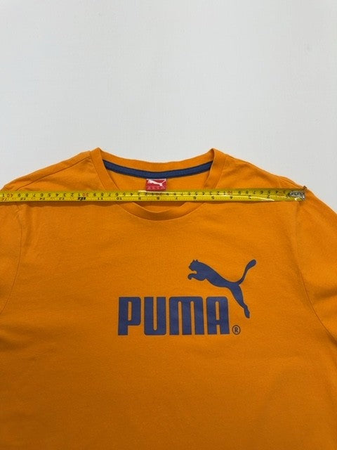 Puma Men Orange Logo Crew Neck T-Shirt Size XXL Regular Fit Cotton Jersey