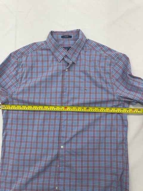 Gant Indigo Plaid Button-Down Dress Shirt XL 17.5" Long Sleeve Tech Prep