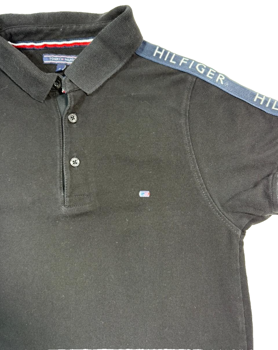 Tommy Hilfiger Regular Fit Signature Collar Polo Shirt In Black - Size S