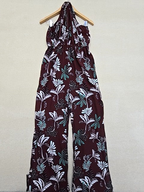 El Emeji Women's Floral Burgundy Sleeveless Wide Leg Jumpsuit Size 42