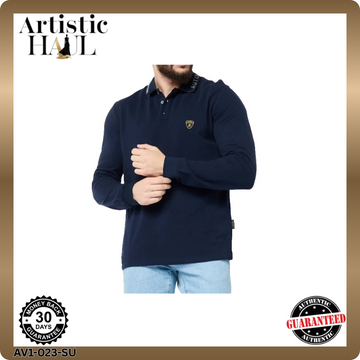 Automobili Lamborghini Men's Polo Navy Blue Long Sleeve Size XL Luxury Logo