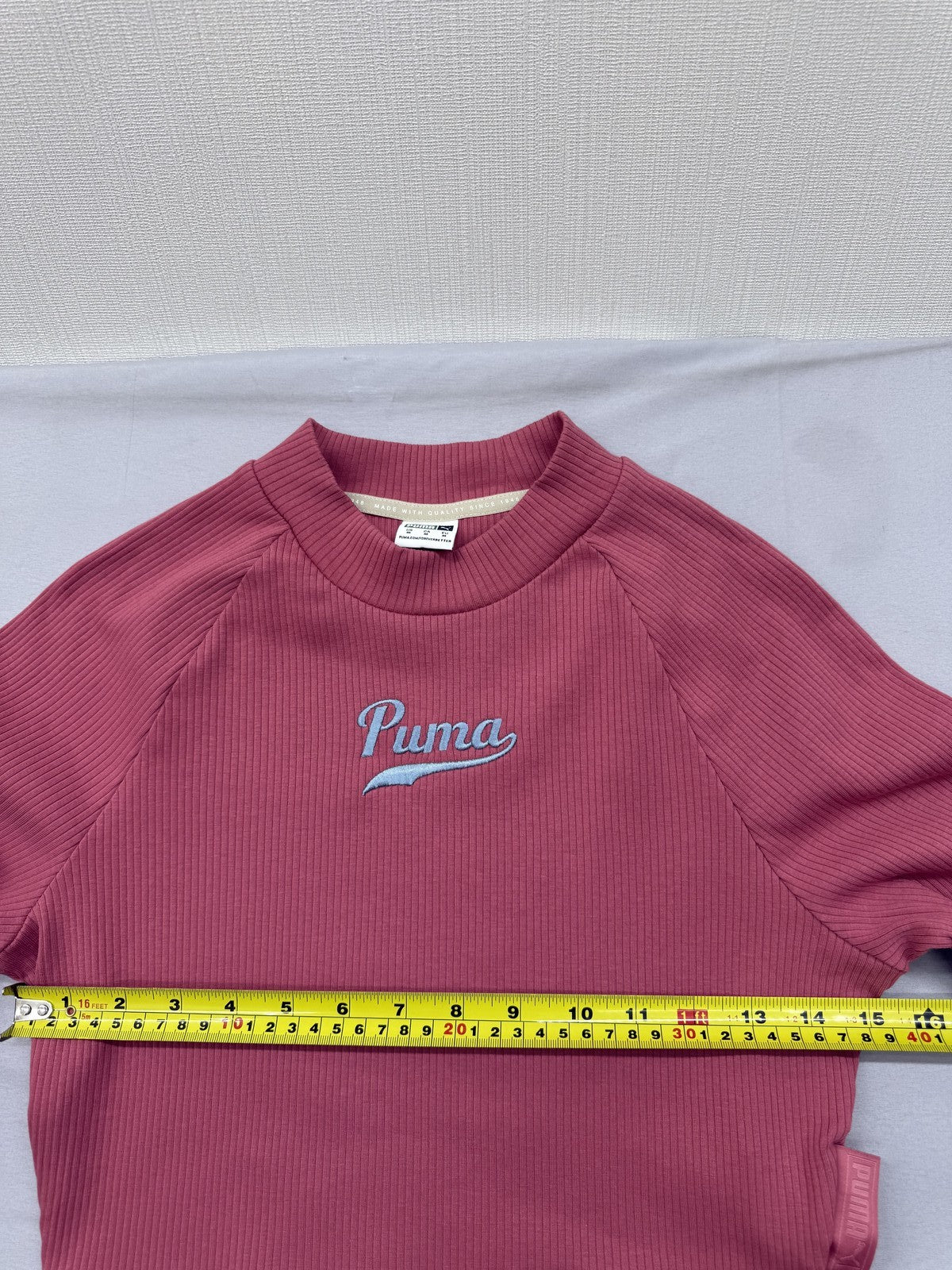 Puma Women's Burgundy Ribbed Long Sleeve Crop Top M