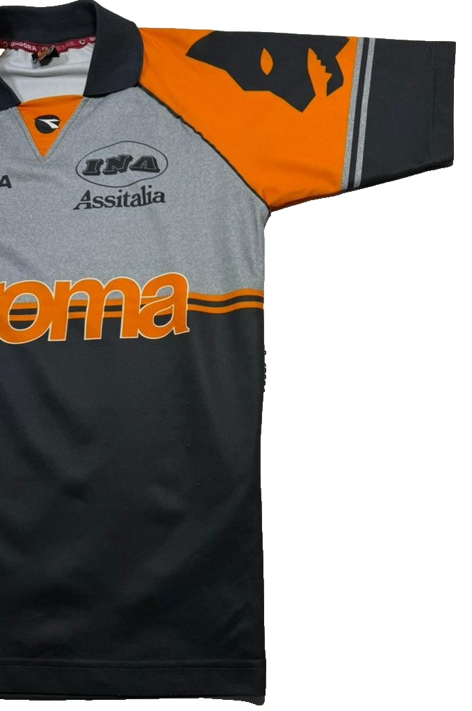 Diadora As Roma 1990S Grey Orange Training Shirt Ina Assitalia Logo L