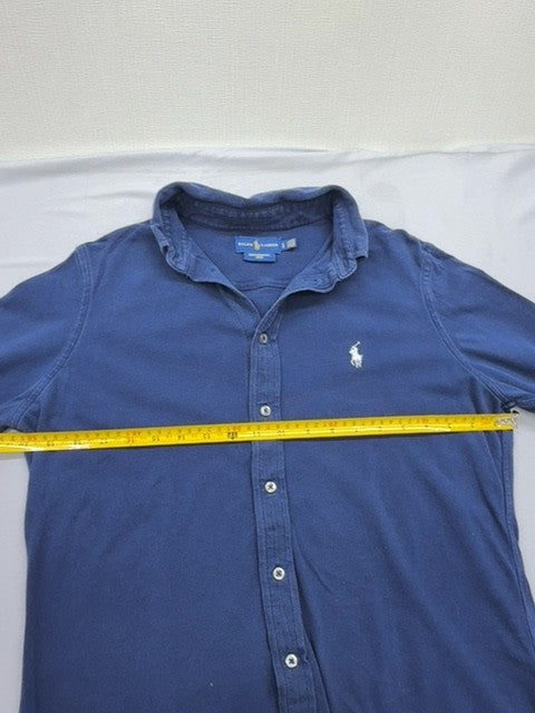 Ralph Lauren Men's Blue Mesh Button Down Shirt Slim Long Sleeve