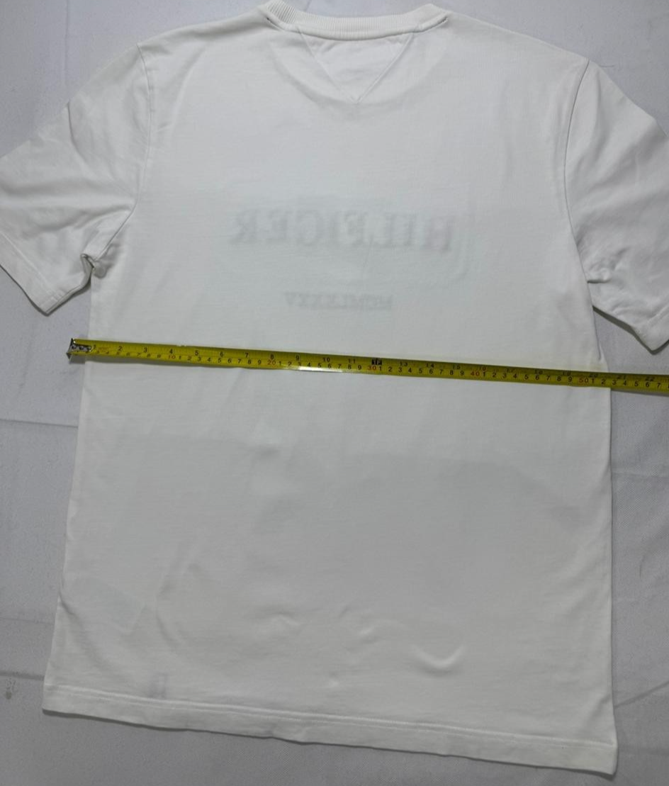 Tommy Hilfiger Men's White T-Shirt Size L Embroidered Logo Mcmlxxxv Casual Tee