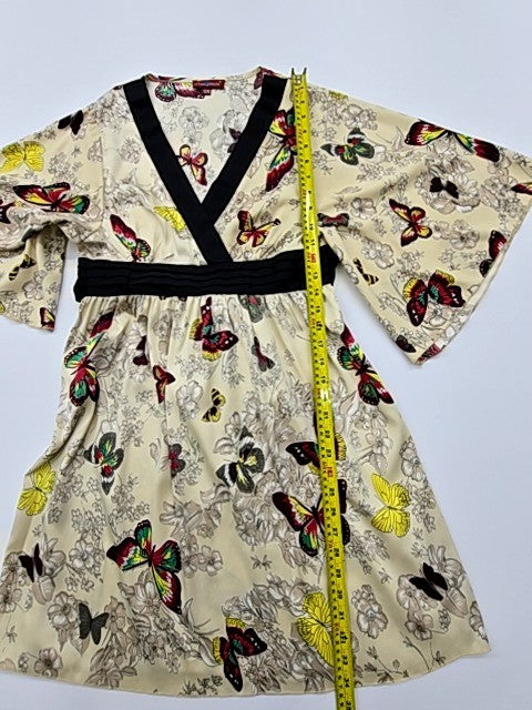 Uttam London Women's Cream Butterfly Floral Wrap Dress S/M