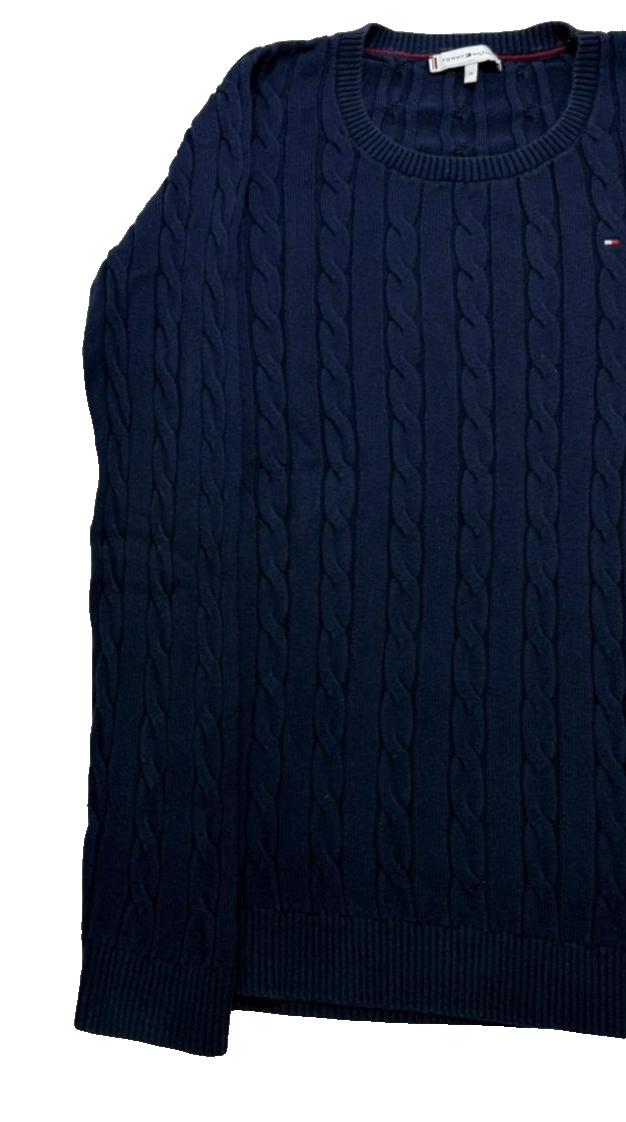 Tommy Hilfiger Blue Cable Knit Crew Neck Jumper - Size M
