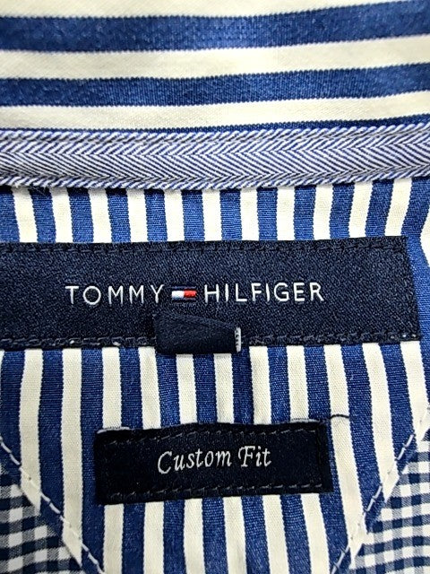 Tommy Hilfiger Men's Blue Gingham Long Sleeve Cotton Shirt Custom Fit Logo