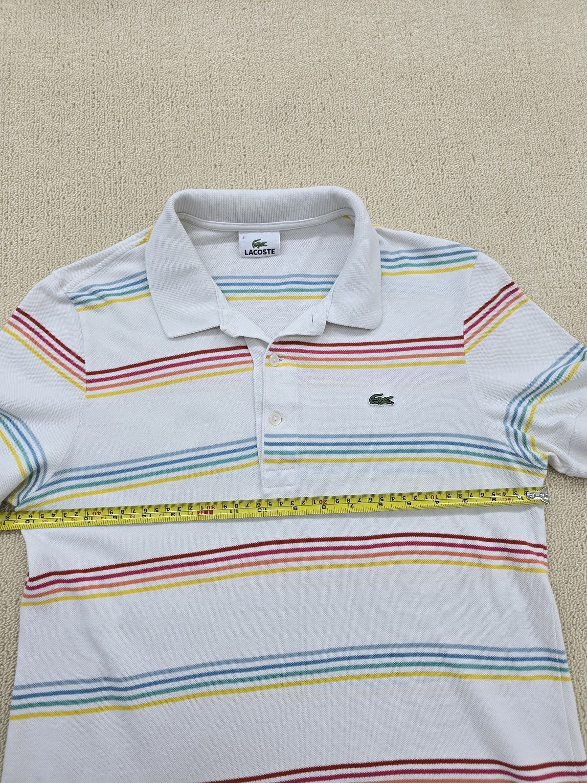 Lacoste Classic White Striped Cotton Pique Polo Men Sz 4 Short Sleeve