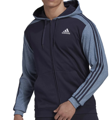 Adidas Men's Zip-Up Hoodie Sweatshirt - Gray & Navy Blue, Athletic Fit, Size L
