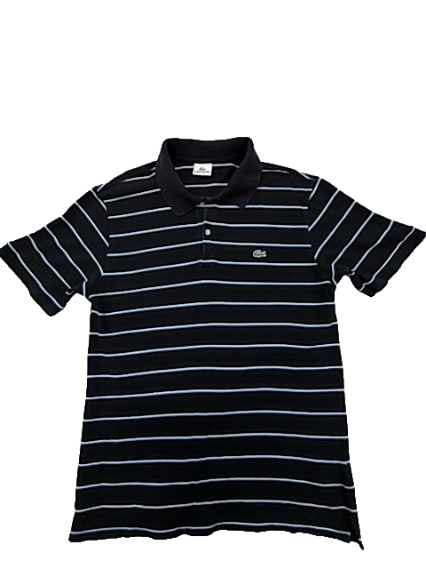 Lacoste Men's Size 6 Black White Stripe Short Sleeve Polo Cotton Shirt
