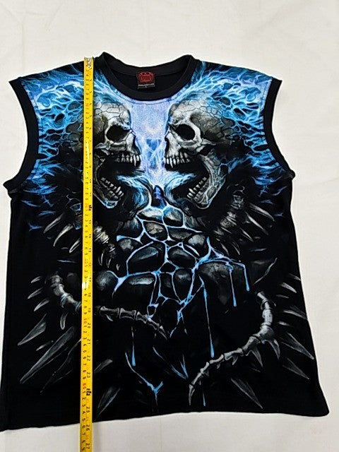 Spiral Direct Black/Blue Skull Gothic Tank Top L Cotton Sleeveless