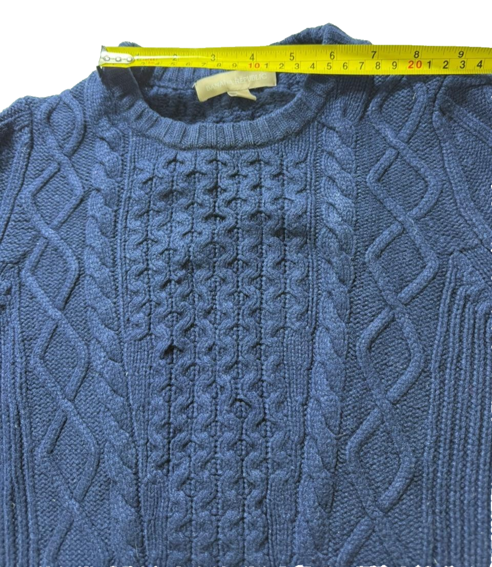 Banana Republic Women's Cable Knit Cotton Crewneck Sweater Blue XS Pullover