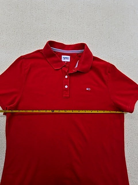 Tommy Jeans Red Polo Shirt Men's M Short Sleeve Cotton Button