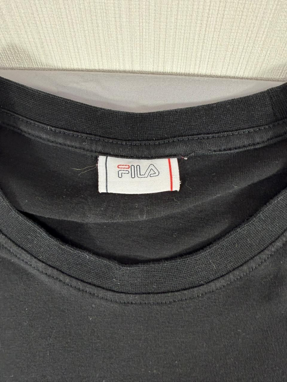 FILA Men's Black Logo T-Shirt Size L Colorblock Short Sleeve Crew Neck