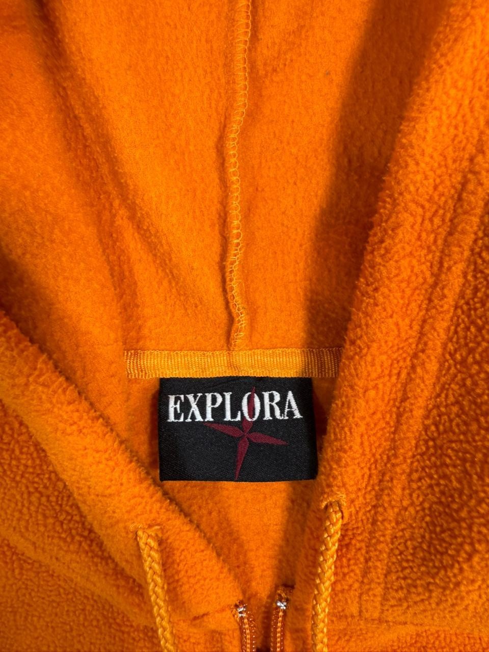 Explora Men's Orange Fleece Hoodie Quarter Zip Pullover Embroidered Patch XL