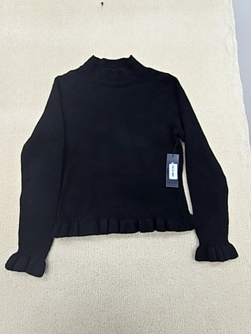 BCBG Women's Black Turtleneck Sweater L Ruffle Long Sleeve Knit