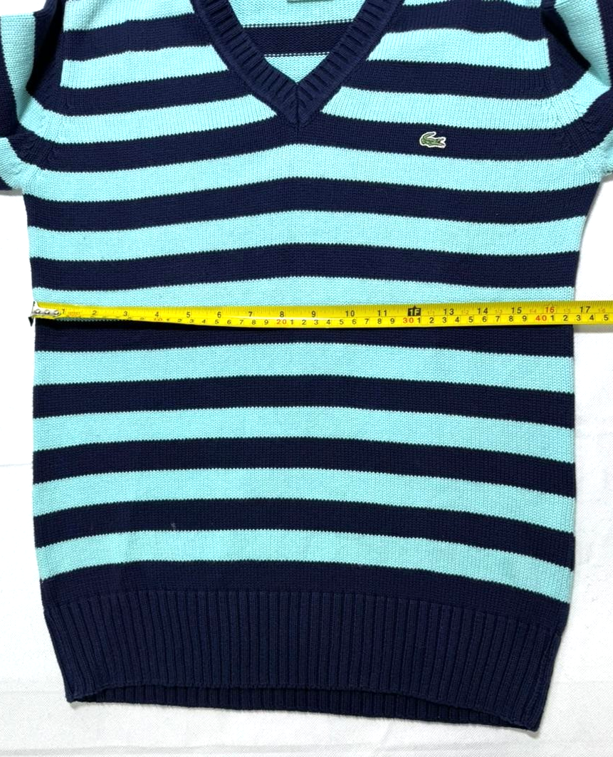 Lacoste V-Neck Sweater Striped Stripes Long Sleeve - Size 40