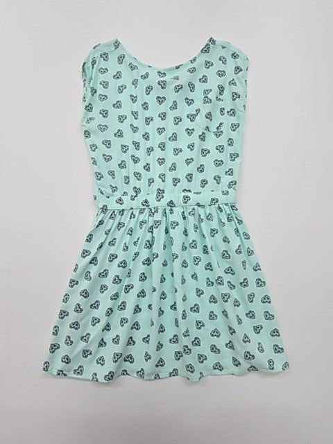 Y.F.K. Girls Mint Green Heart Print Knee Dress 12-14