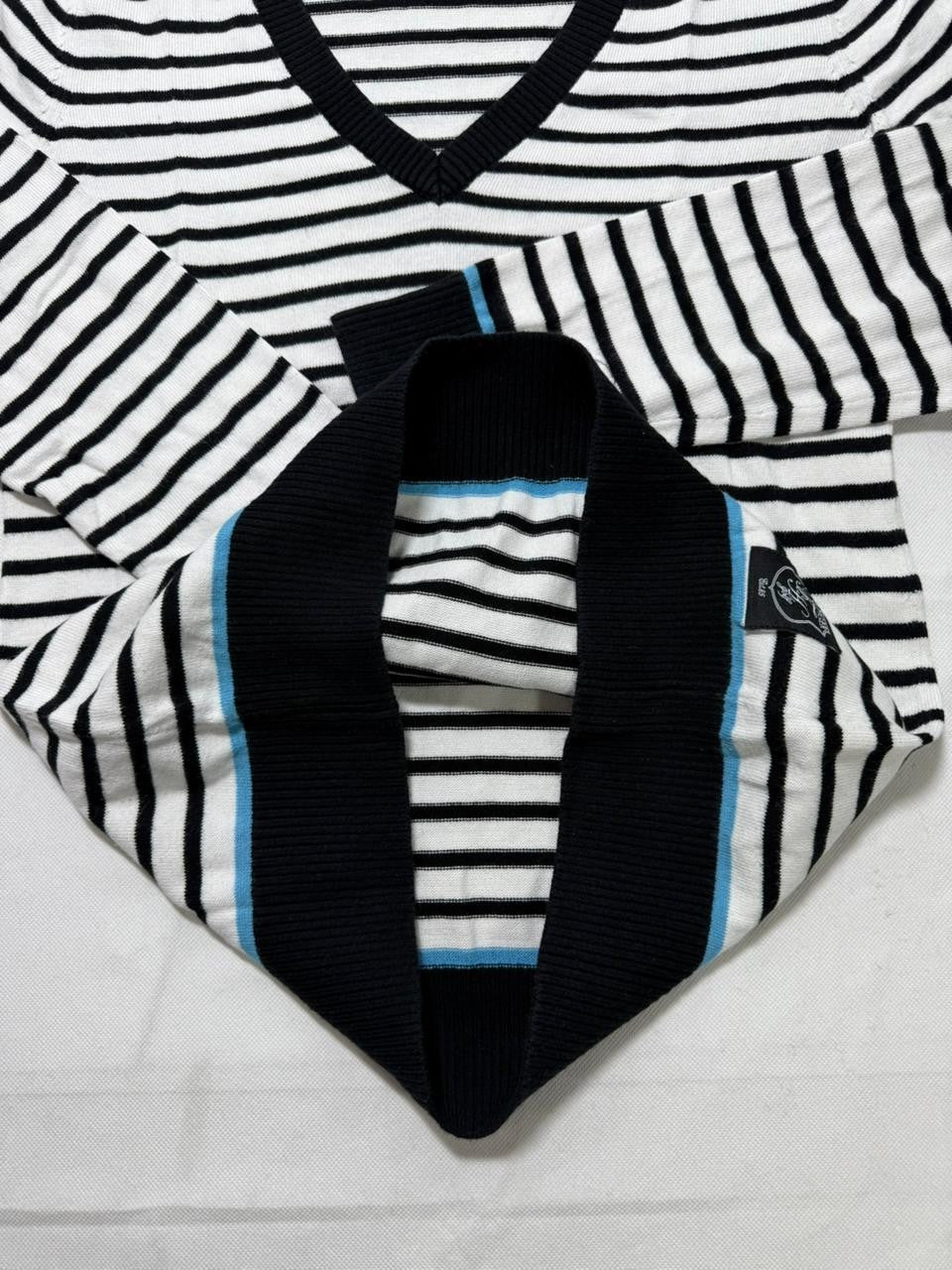 Tommy Hilfiger V-Neck Striped Pullover Sweater Black/White Women's Size L